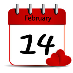 14 february calendar on white background.