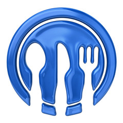 Illustration of spoon, knife, fork and blue dish