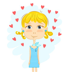 Funny girl and hearts