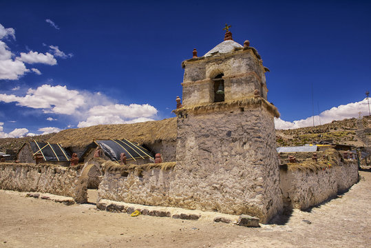 Beautiful Parinacota village church exterior circa Putre, Chile.