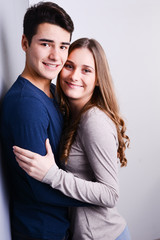 close up studio portrait of a beautiful young couple man  woman