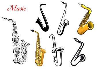 Fototapeta premium Cartoon saxophone music instruments