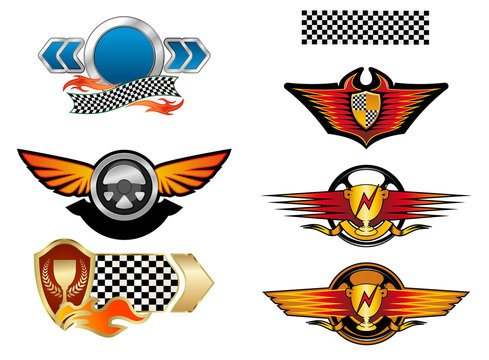 Racing sports emblems and symbols