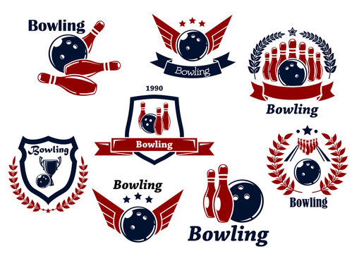 Bowling sports emblems and symbols