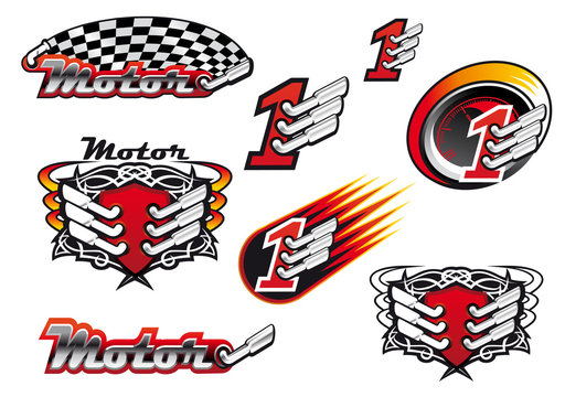 Racing and motocross emblems or symbols