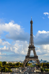 Eiffel Tower with clear blue sky