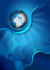 Abstract vector blue background with continents and globe