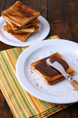 Toast bread spread with chocolate
