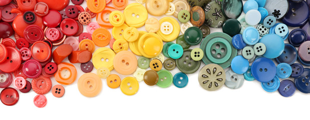 Frame of colorful sewing buttons isolated on white - obrazy, fototapety, plakaty