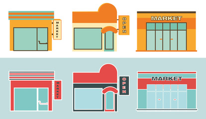 Retail. Flat icons of Retail buildings.