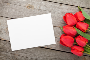 Fresh tulips and greeting card