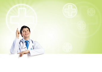 Doctor with banner