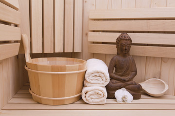 Fototapeta na wymiar relaxation and meditation in sauna