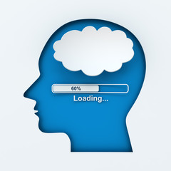 Human head with loading bar and thought bubble