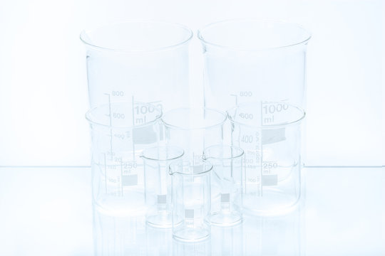 Set of conical laboratory glassware of different capacity