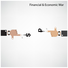 Businessman hand shooting financial or economic war concept