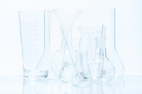 Set of laboratory glassware of different capacity and shapes