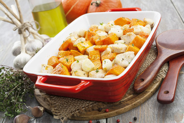 Chicken baked with pumpkin