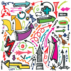 Hand draw Arrow set. Doodle vector