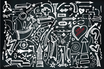 Hand draw Arrow set. Doodle sketchy chalkboard
