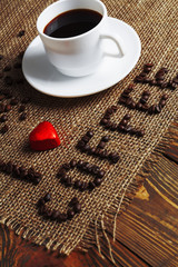 Cup of coffee and inscription "I love coffee"