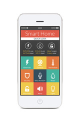 Front view of white smart phone with smart home application