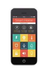 Front view of black smartphone with smart home application