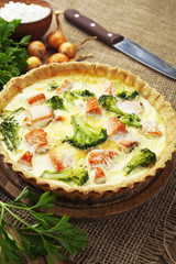 Quiche with broccoli and fish