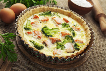 Quiche with broccoli and fish