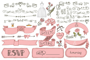 Doodle bridal shower ribbon,border,badges,decor set