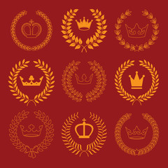 vector collection: laurel wreaths with crowns