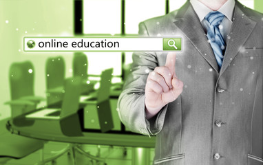 Fototapeta na wymiar Online education written in search bar on virtual screen.