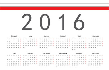 Polish 2016 year vector calendar