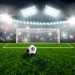 Fototapeta na wymiar Soccer ball on green stadium arena