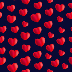Seamless stylish red pattern with hearts. Vector illustration