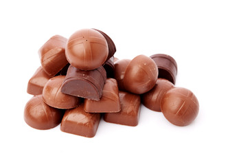Dark chocolate on a white background