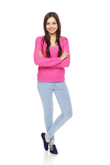 Full body woman showing thumbs up gesture