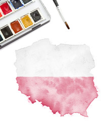 Watercolor painting of Poland in the national colors.(series)