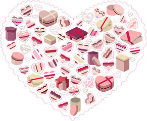Stylized pink heart made of gift boxes