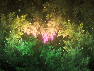 Fractal tree branch, frozen colorful Christmas theme