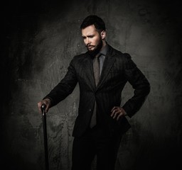 Handsome well-dressed with walking stick