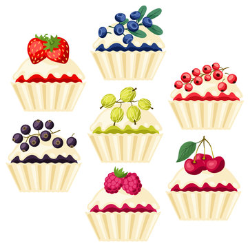 Set of cupcakes with various filling.