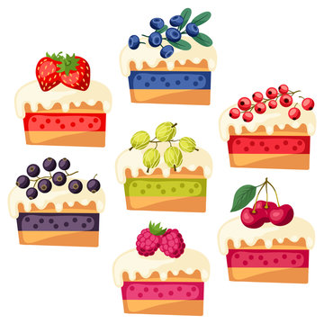 Set of cakes with various filling.
