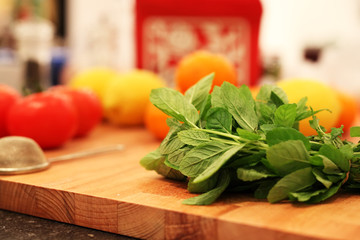 Food preparation background with strainer