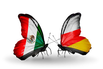 Two butterflies with flags Mexico and South Ossetia