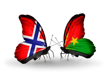 Two butterflies with flags Norway and Burkina Faso