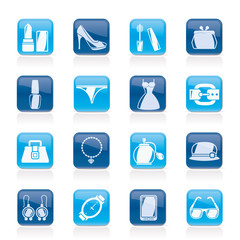 Female Fashion objects and accessories icons- vector icon set