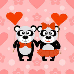 Valentine's day seamless background card with pandas