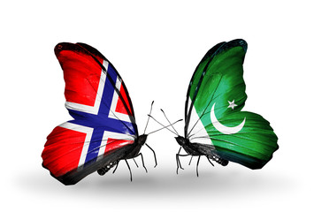 Two butterflies with flags Norway and Pakistan