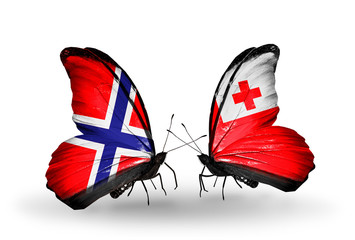 Two butterflies with flags Norway and Tonga